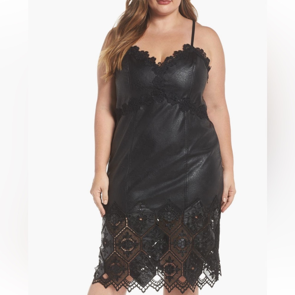 ELVI THE ASTER HONEYCOMB LACE TRIM FAUX LEATHER DRESS SZ 20